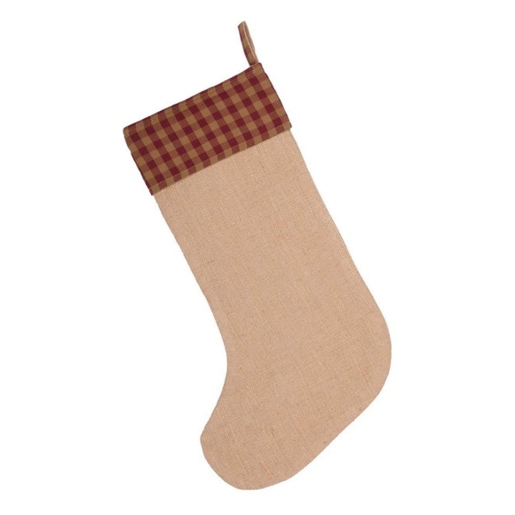 🛍️ Burgundy Check Jute Stocking 12x20” - Picture 3 of 5